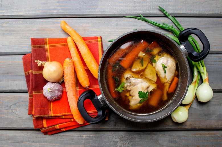 Cooking chicken soup is relatively easy, but it takes time.