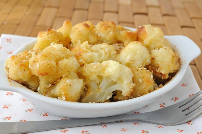 Baked cauliflower is a healthy accompaniment to meat dishes.