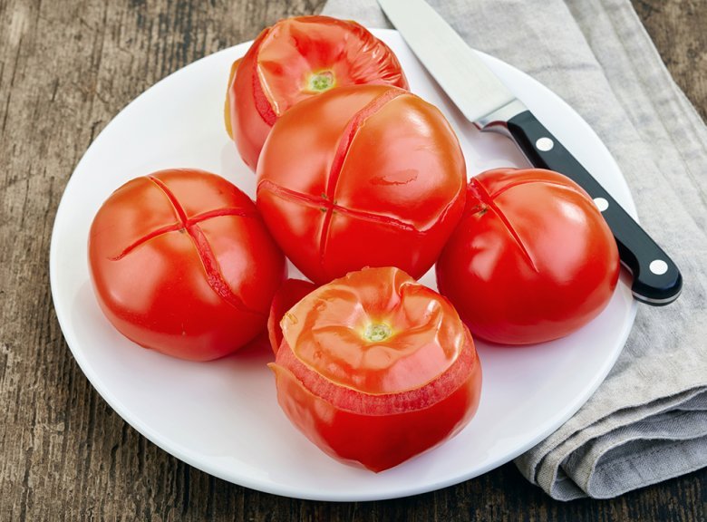 Tomatoes are blanched to make them easier to peel.