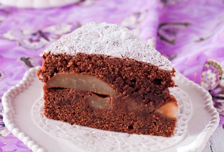 vegan chocolate-walnut-pear cake